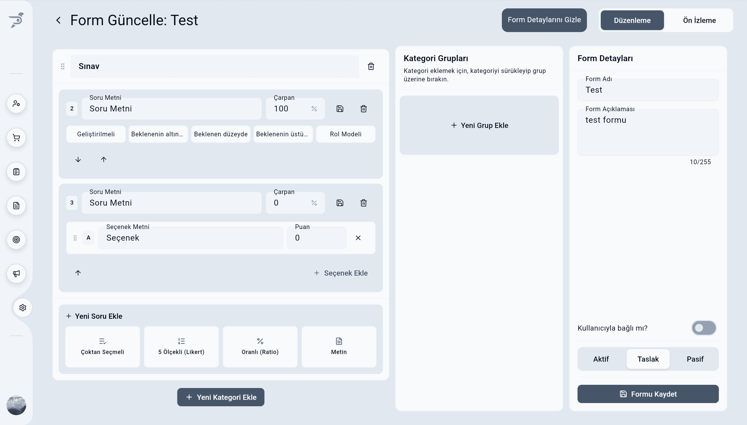 Pharmon Assist koçluk ve değerlendirme formu düzenleme ekranı