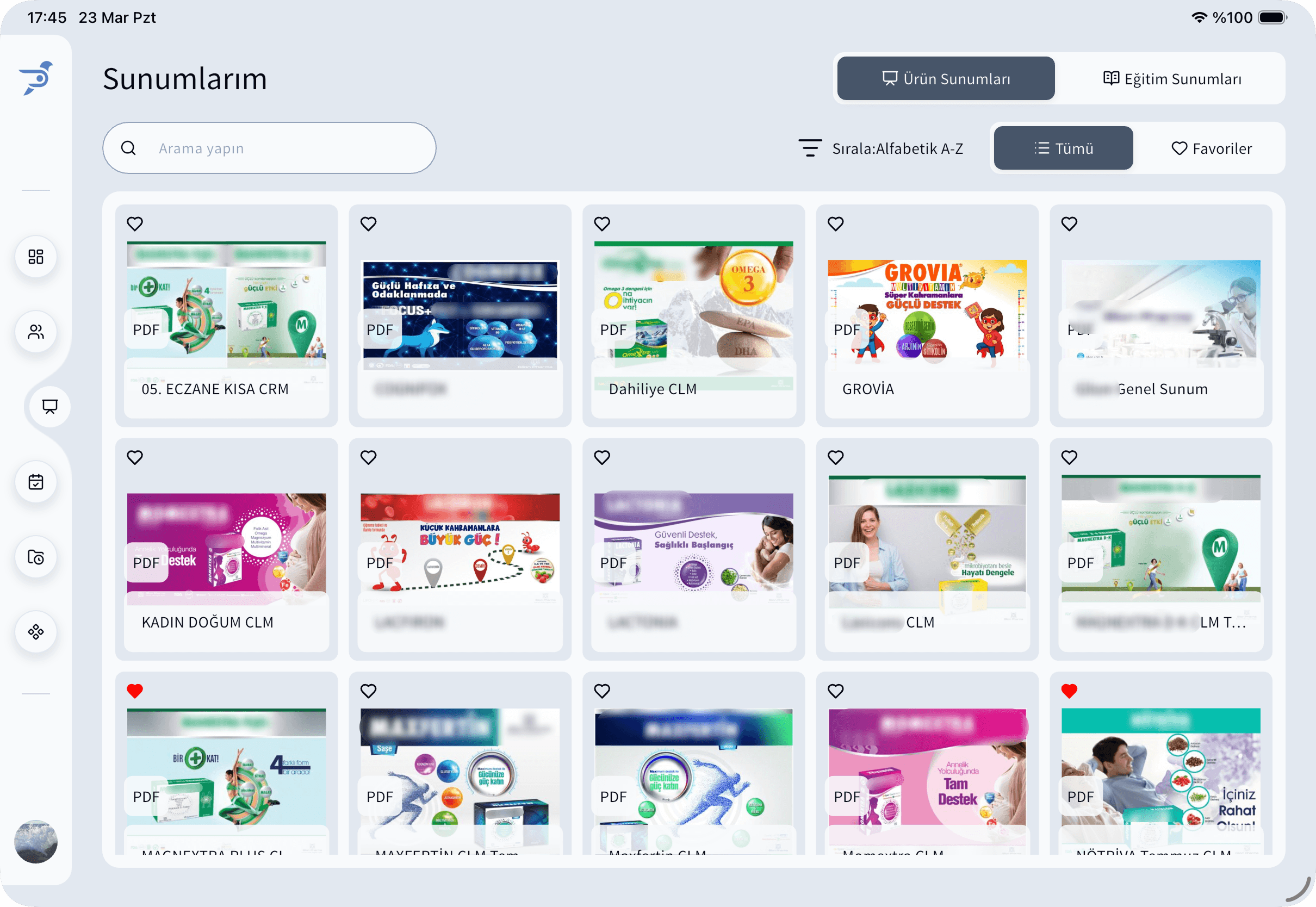 Pharmon Assist sunum ve eğitim yönetimi ekranı