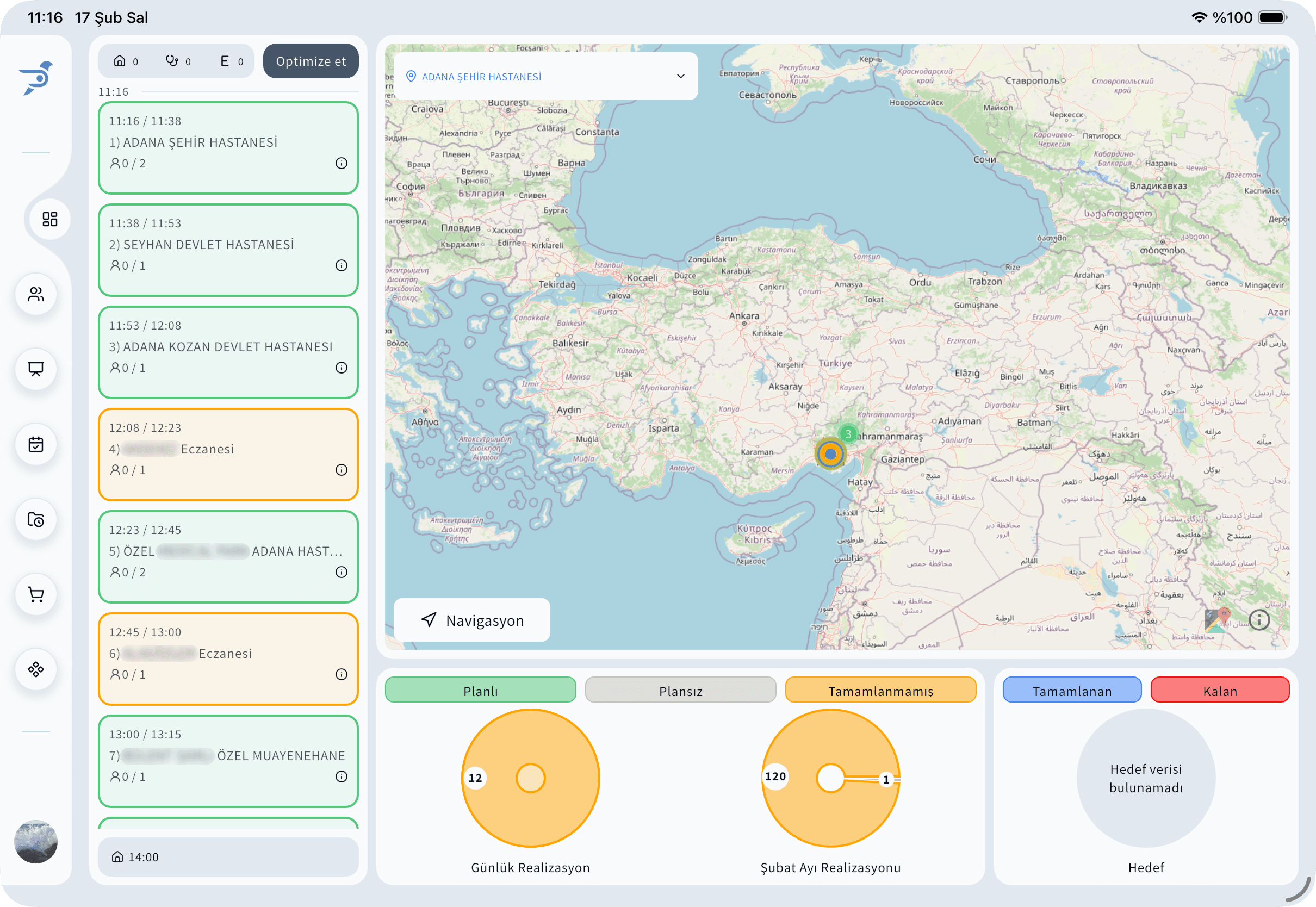 Pharmon Assist saha ziyaret planlama takvim ekranı